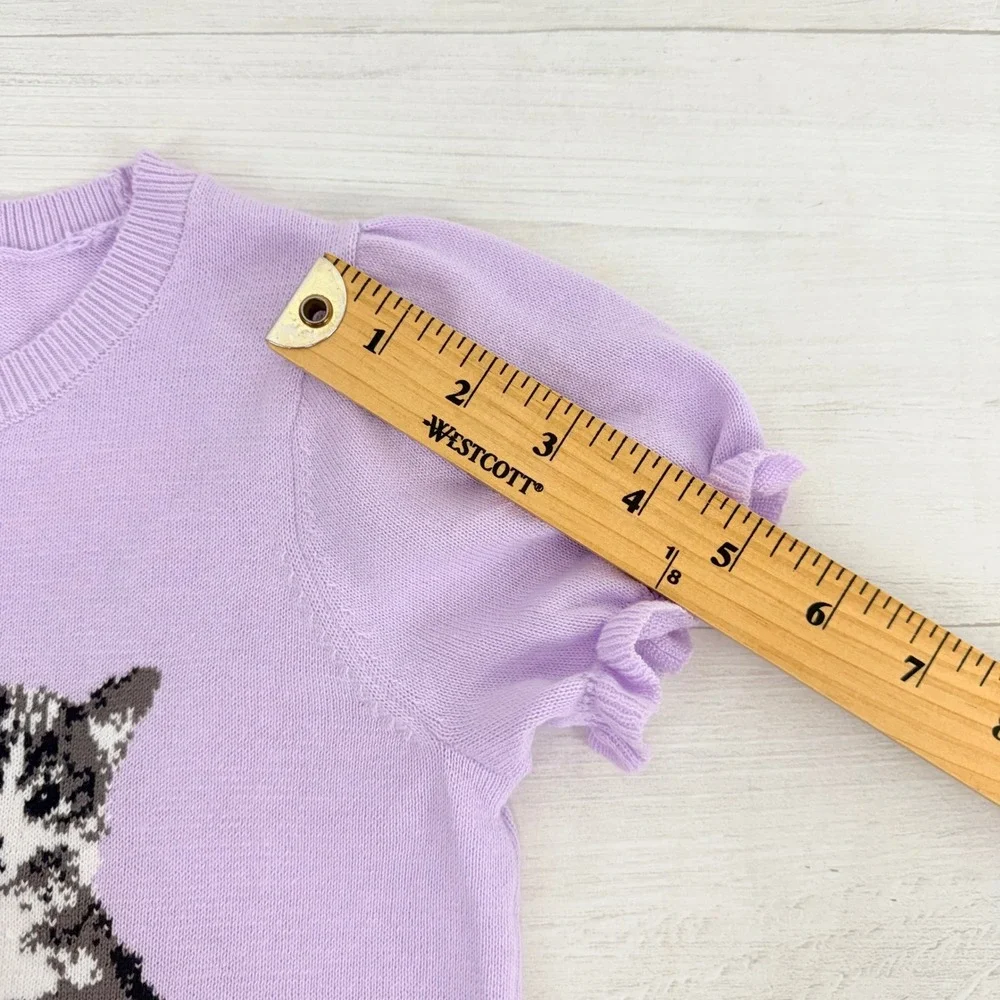 Janie and Jack Kitten‎ Peplum Sweater Top Girls Size 6 Purple Puff Sleeve Ruffle